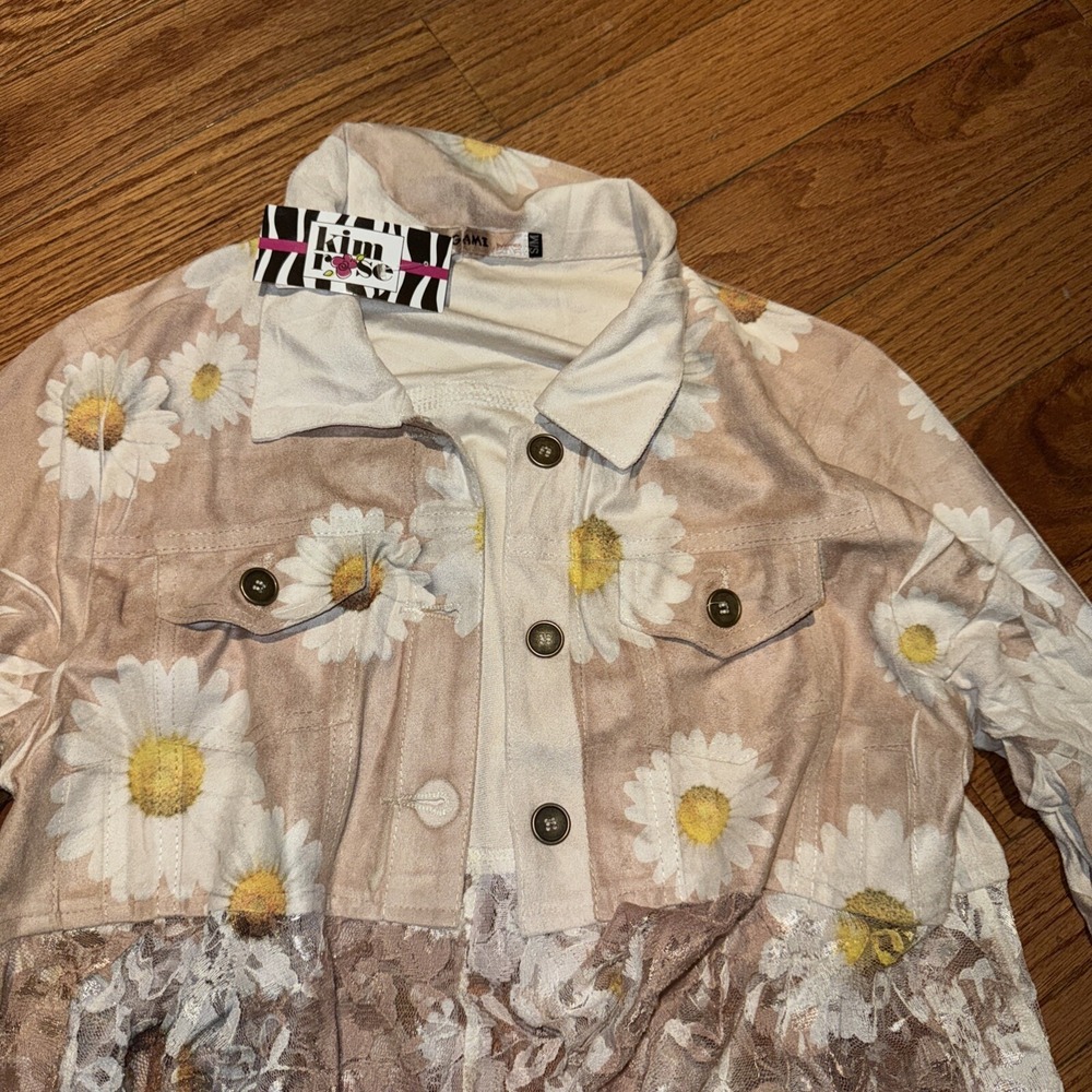 Origami Womens Daisy Jacket with Printed Lace Layer Flowy Spring Hippie Boho - Picture 3 of 4